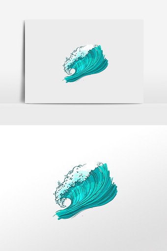清新手绘海浪海豚插画元素图片