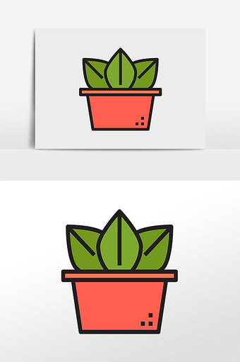 绿色清新植物盆栽插画元素图片