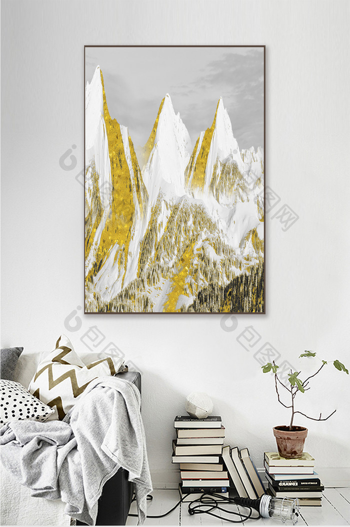 北欧风格金色客厅现代抽象几何装饰山
