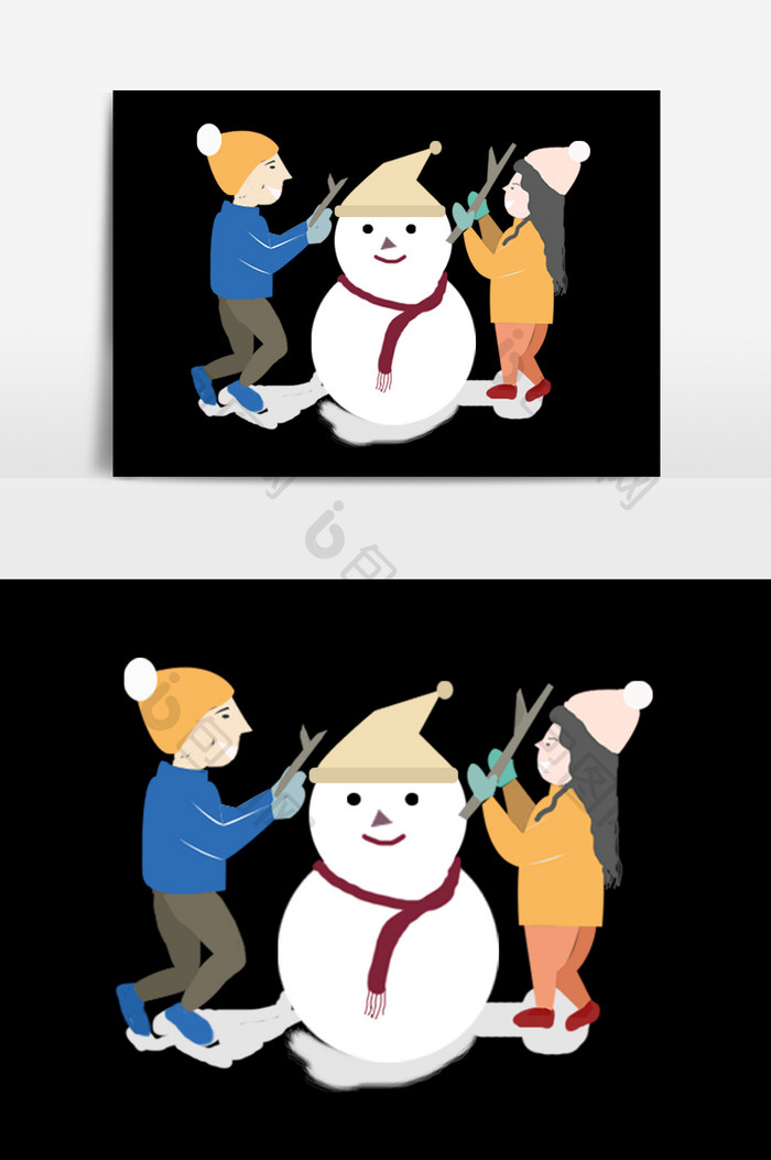 可爱卡通堆雪人元素