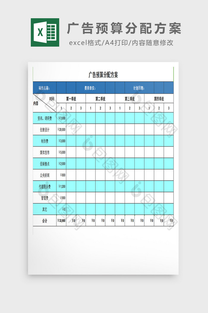 广告预算分配方案excel模板