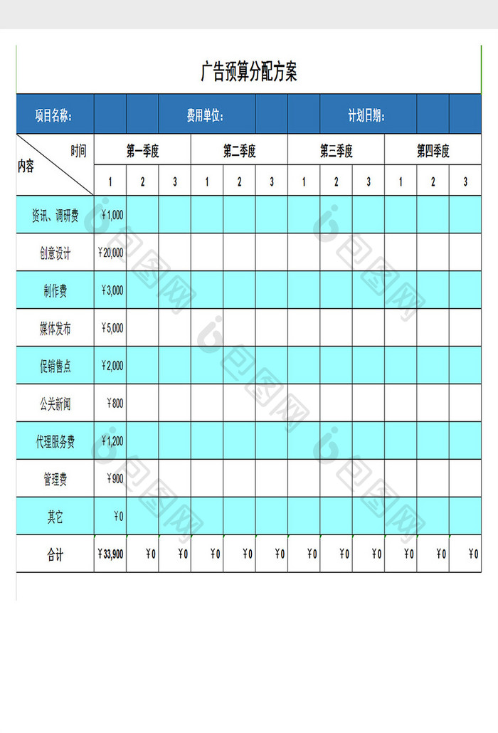 广告预算分配方案excel模板