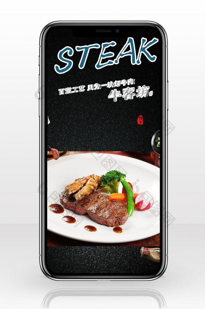 西餐牛排美食手机海报