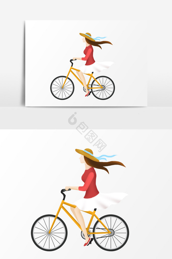 骑车女孩插画图片