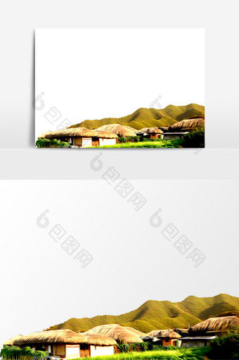山岭绿草草屋装饰元素素材图片