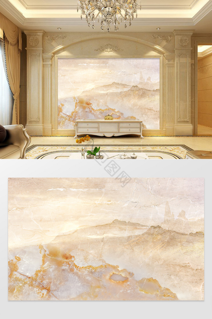 高清3D大理石纹山水花日出背景墙抽象日出图片