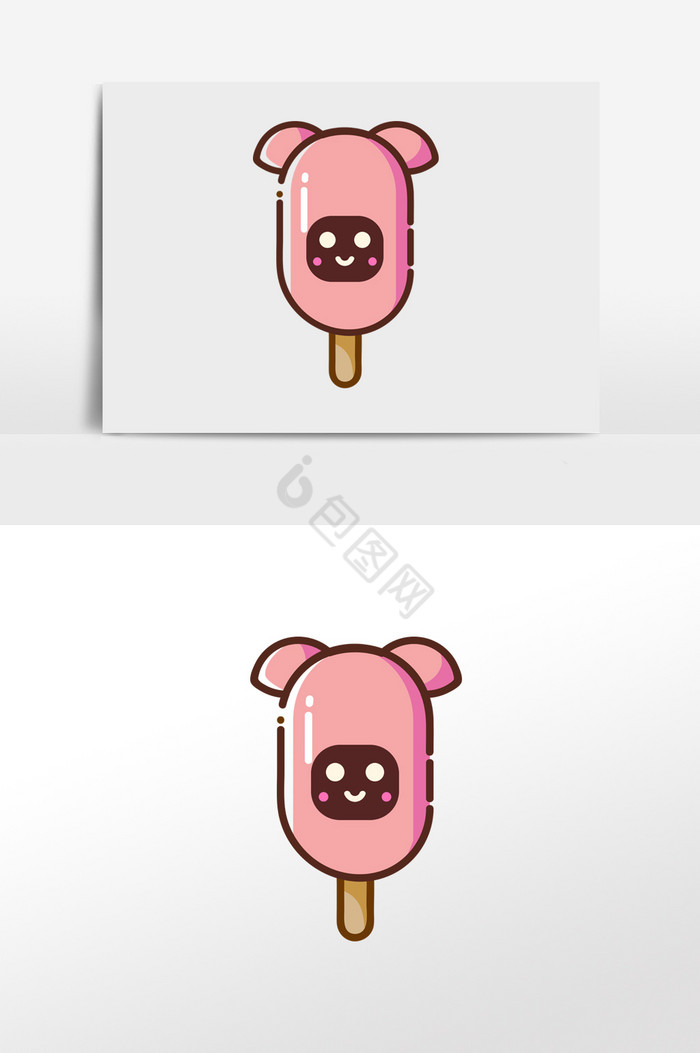 小猪表情几何线性冰激凌插画图片