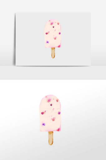 奶油草莓浪漫水彩冰激凌插画图片