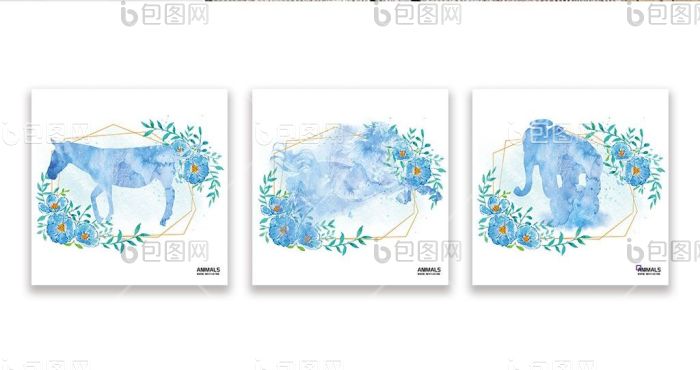 北欧文艺小清新彩绘动物客厅书房三联装饰画-北欧文艺小清新彩绘动物客厅书房三联装饰画效果图-【包图网】