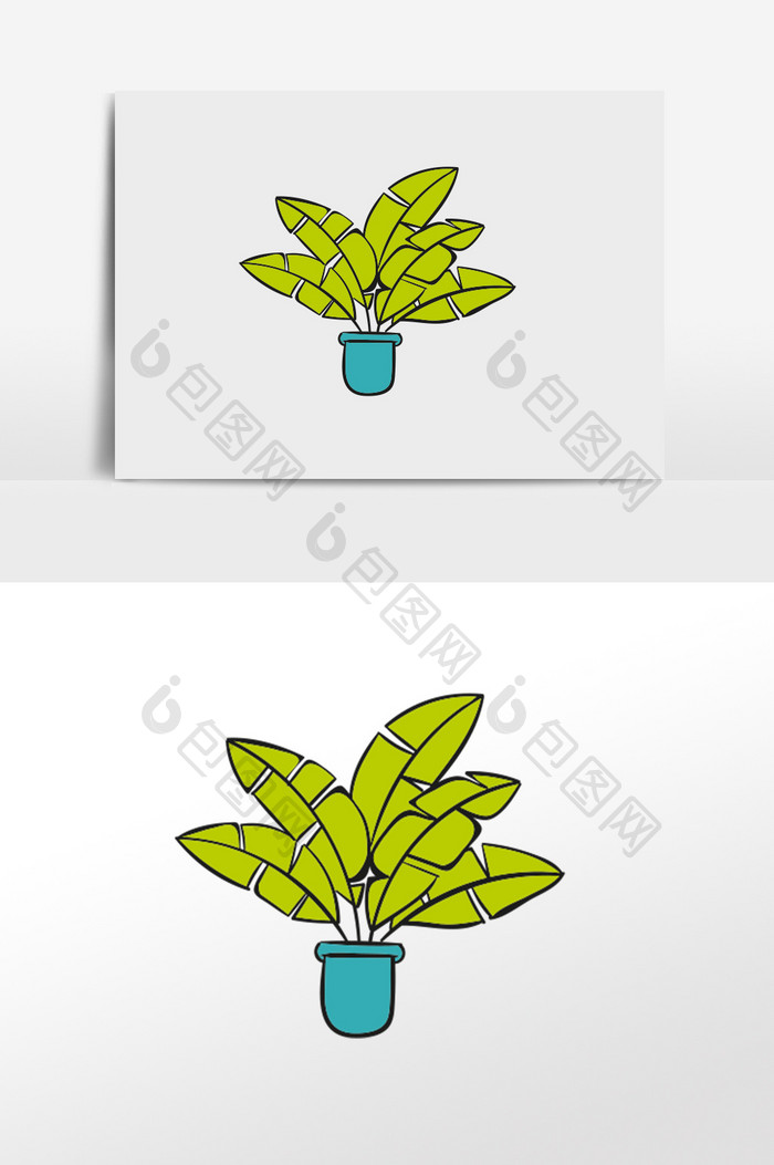 绿色植物盆栽插画元素