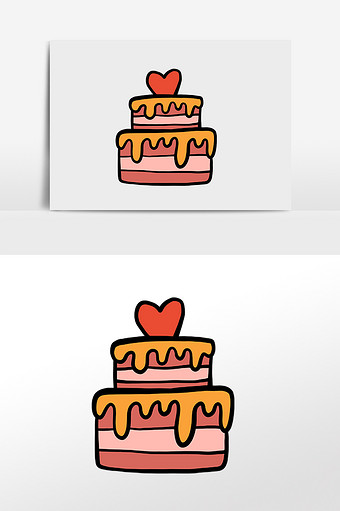 卡通可爱爱心生日蛋糕手绘元素插画图片