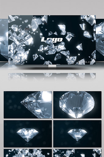 酷炫质感晶莹剔透的钻石破碎标志开场AE模板图片