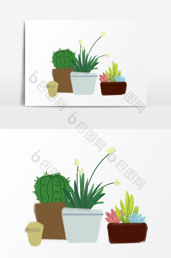 绿色植物盆栽元素插画