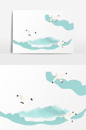 海鸥翱天空翔插画元素图片