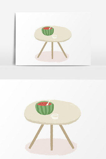 桌子上西瓜插画元素图片