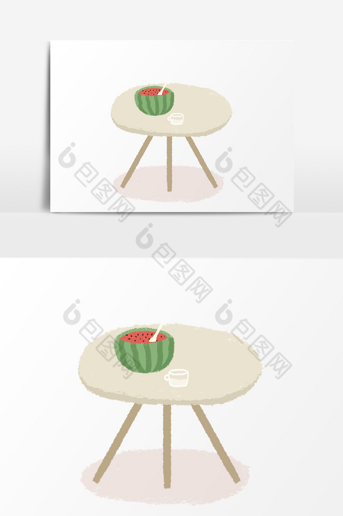桌子上西瓜插画图片图片