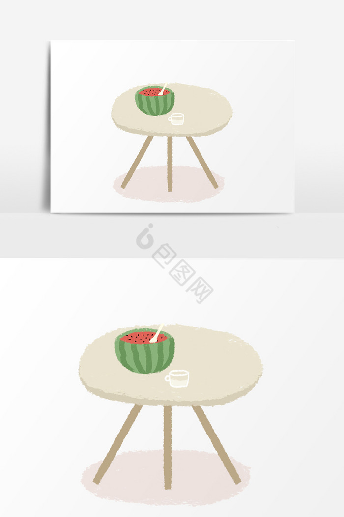 桌子上西瓜插画图片
