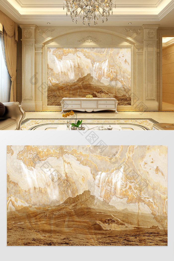 高清3D大理石纹山水花日出背景大美山河图片图片