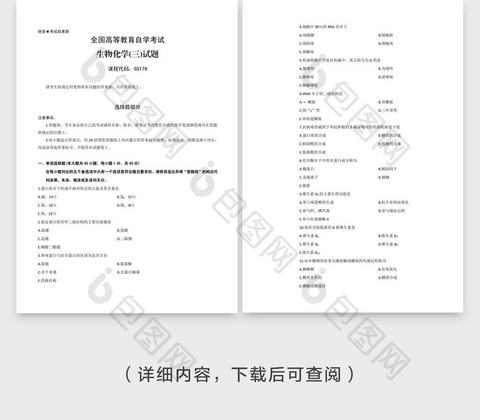 简洁全国高等教育自考生物化学word模板