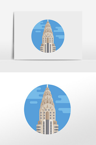 扁平城市风景高楼大厦手绘元素插画图片