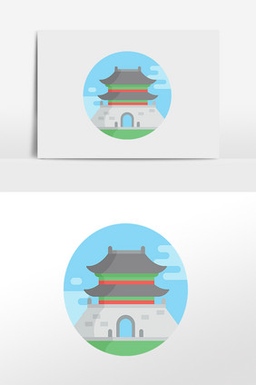 扁平城市风景首尔手绘元素插画