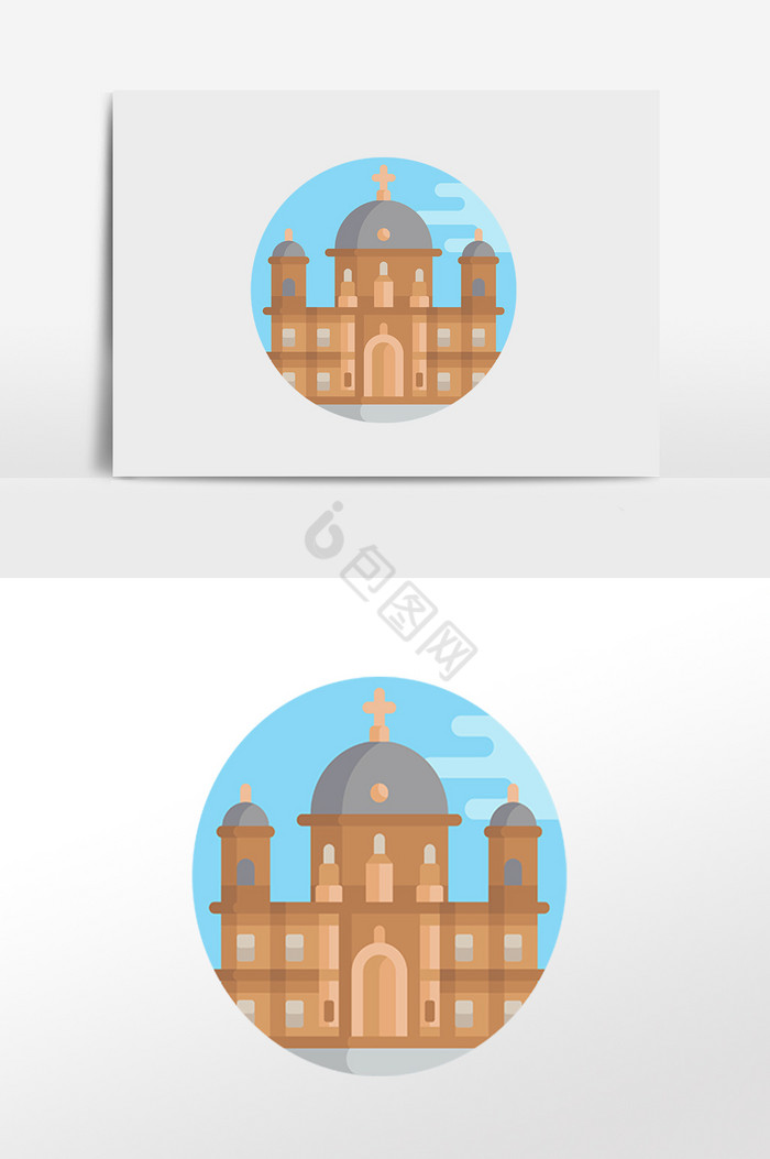 城市风景教堂建筑插画图片