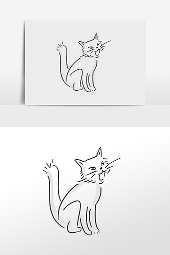 黑白简笔小猫手绘元素插画图片