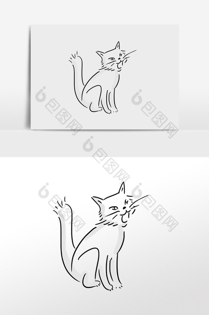 黑白简笔小猫手绘元素插画