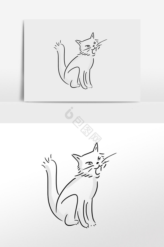 黑白简笔小猫插画图片