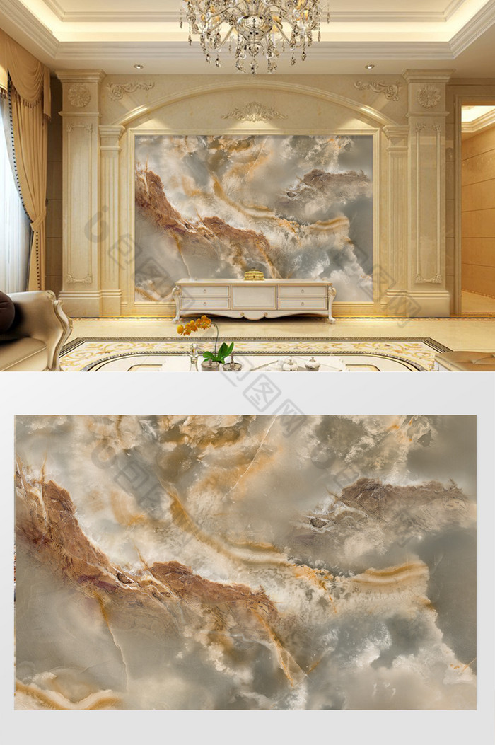 高清3D大理石纹山水花日出背景墙朦胧之美图片图片