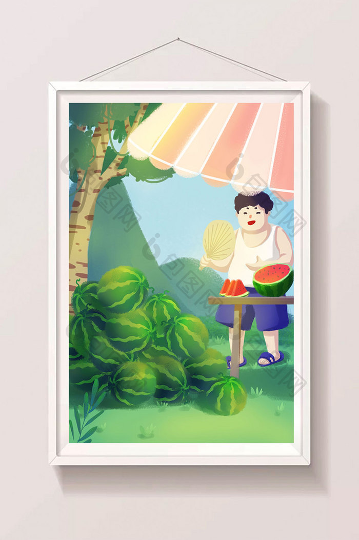 24节气夏天夏季卖西瓜的人插画