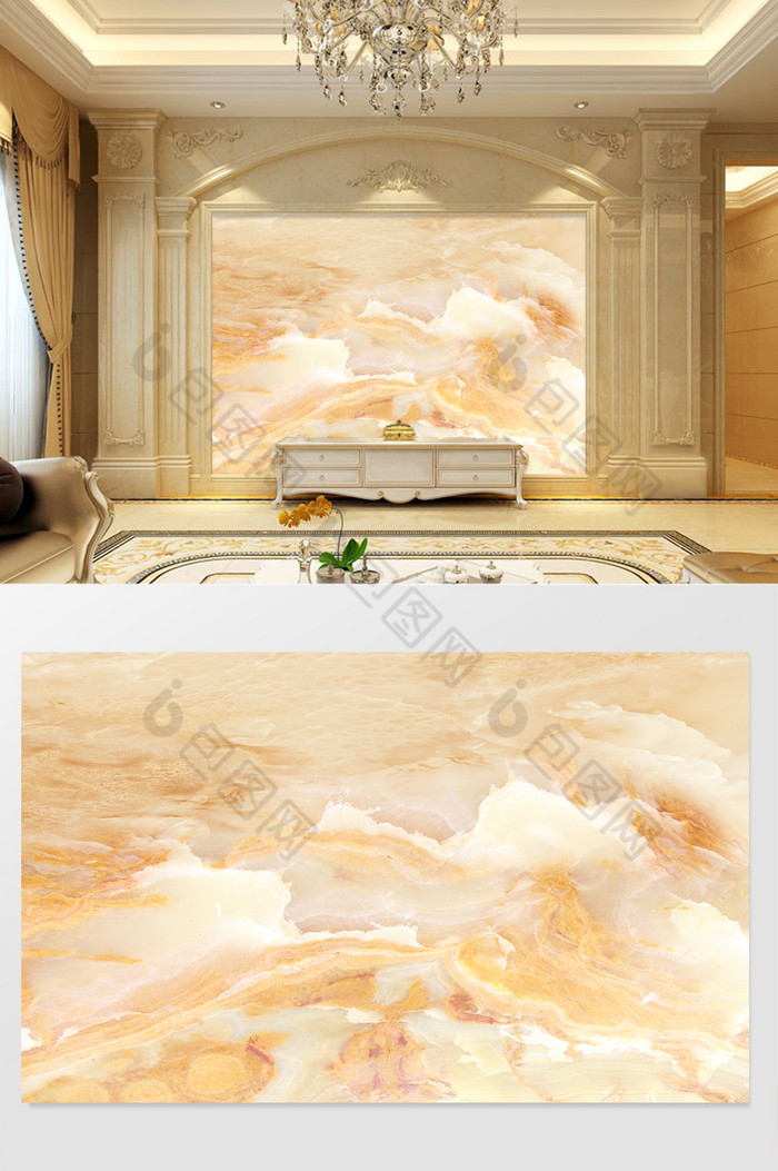 高清3D大理石纹山水花日出背景墙玉石之灵图片图片