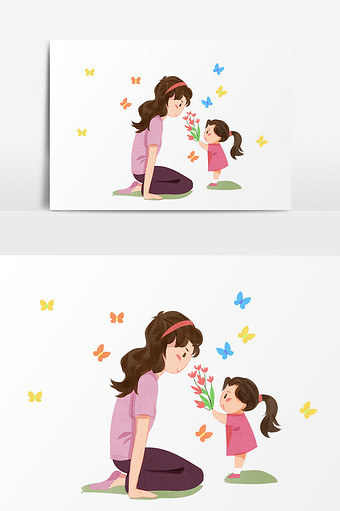母亲节温馨插画元素图片