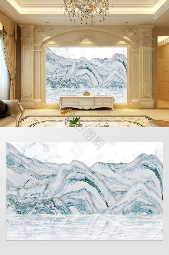立体浮雕大理石纹理山水电视背景墙图片