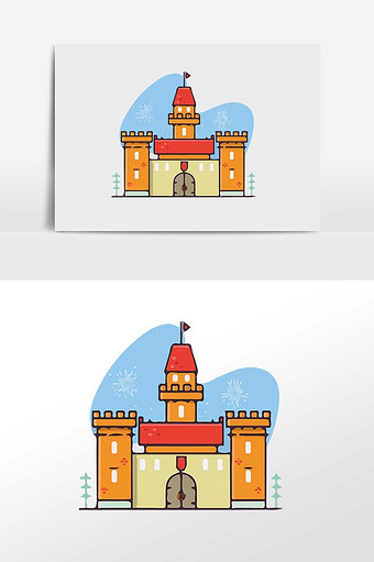 城堡乐园景观元素插画图片