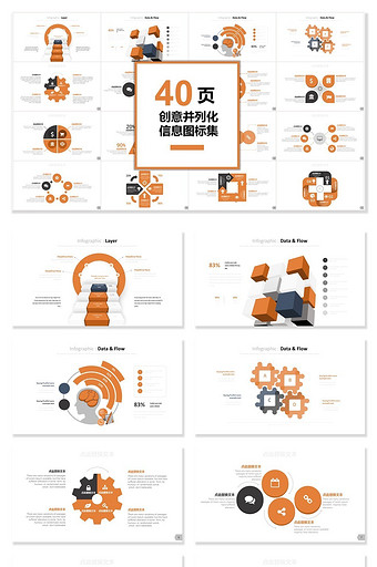 40页创意并列化图表集PPT模板图片