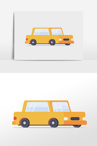 扁平插画元素黄色小轿车图片