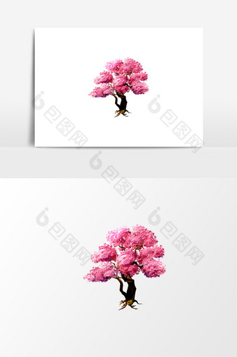 油画粉色树木元素素材图片
