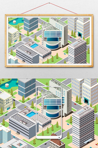 创意25D立体等距城市场景插画图片