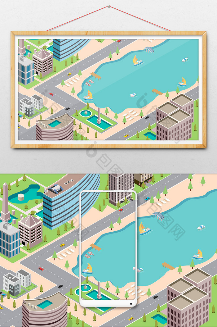 创意小清新25D立体城市场景插画