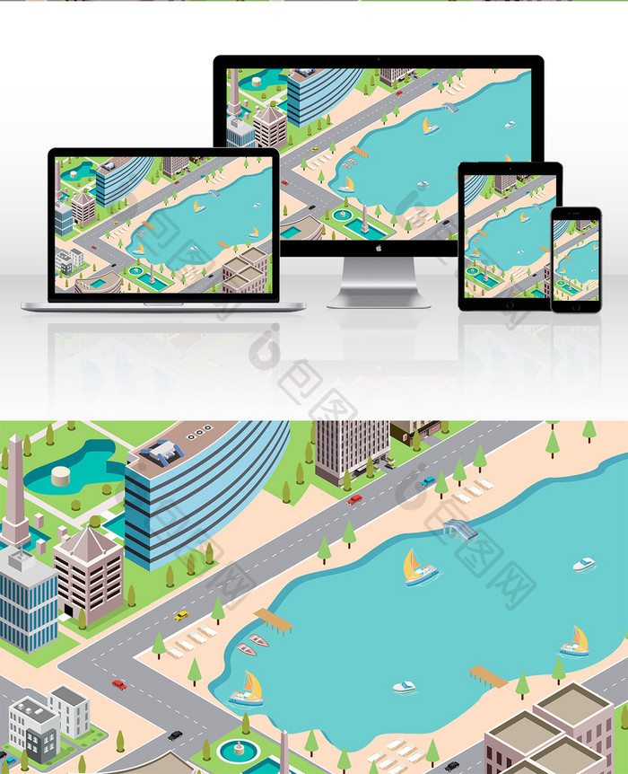 创意小清新25D立体城市场景插画