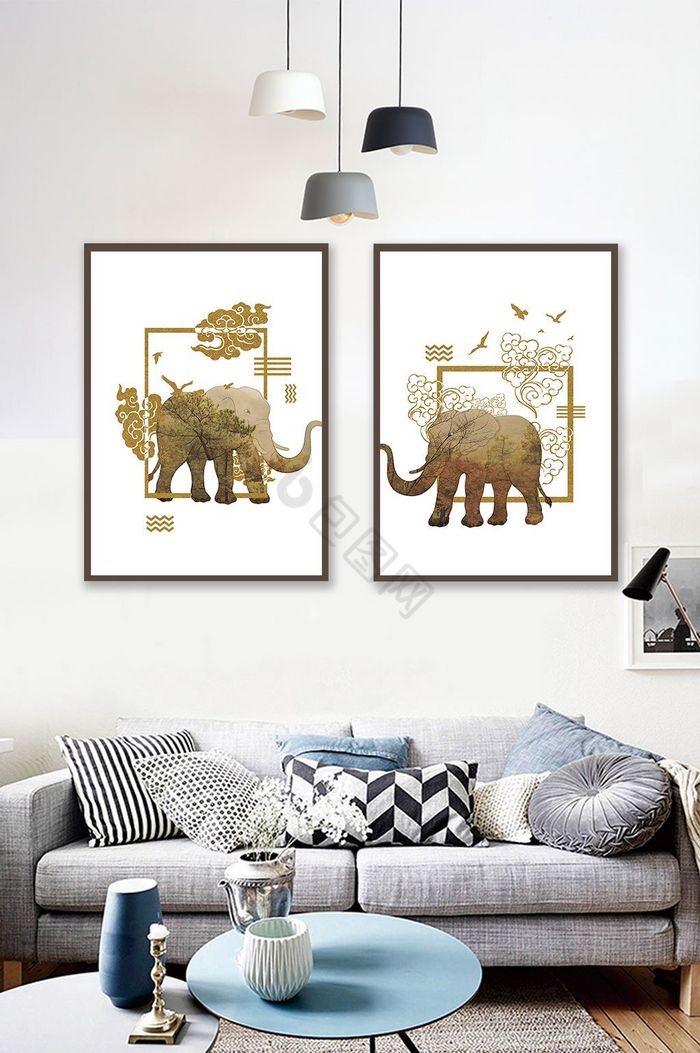 简约动物图案大象剪影装饰画图片