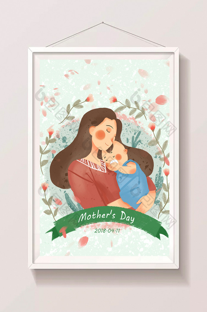 扁平创意小清新母亲与孩子母亲节插画
