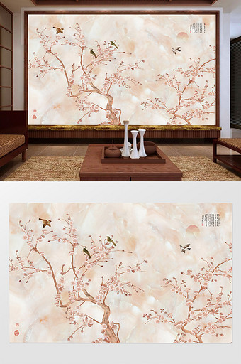 新中式红玉高清大理石石纹客厅电视背景墙图片