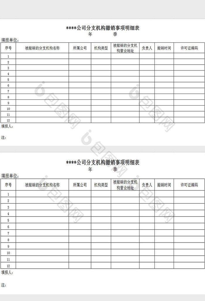 注册撤销事项明细表excel模板