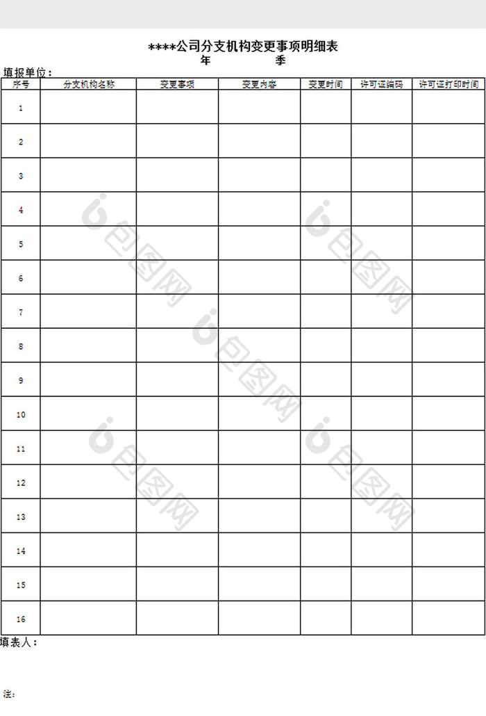 注册变更事项明细表excel模板