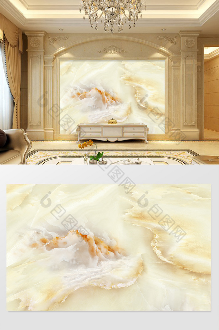 高清3D大理石纹山水花日出背景墙白色灵歌图片图片