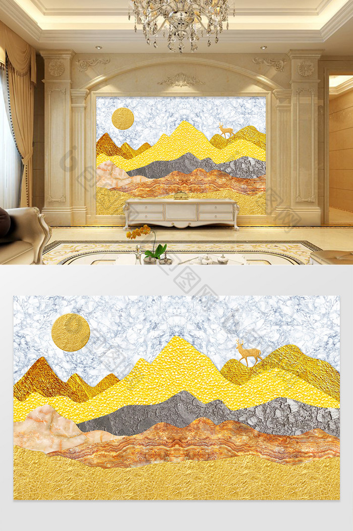 新中式大理石抽象山水画纹理电视背景墙