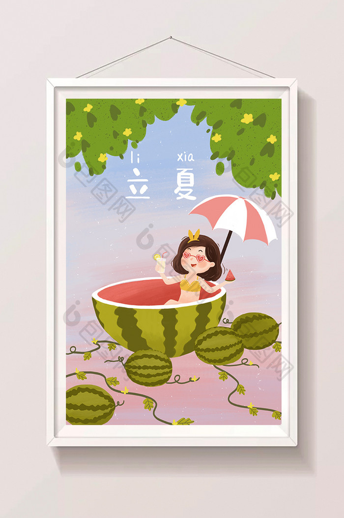 清新绿色清凉西瓜立夏summer夏天插画