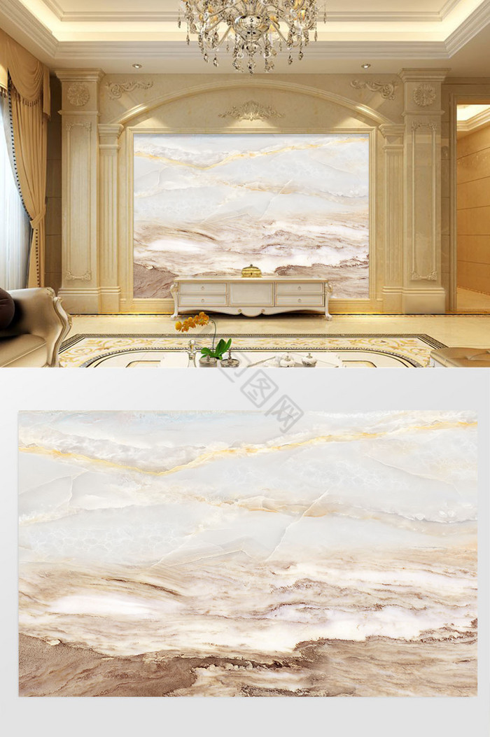 高清3D大理石纹山水花日出背景墙石灵风景图片